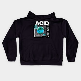 ACID HOUSE  - 3D Smiley (Blue/White) Kids Hoodie